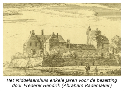 Het Middelaarshuis circa 1630 getekend door Abraham Rademaker