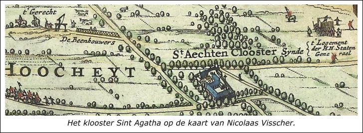 Het klooster van Sint Agatha op de kaart van Visscher